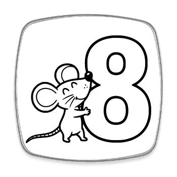 Maus mit Zahl Acht Cartoon Illustration - Viereckiger Kühlschrankmagnet - Weiß - Vorne