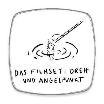 Das Filmset, Dreh und Angelpunkt - Viereckiger Kühlschrankmagnet - Weiß - Vorne