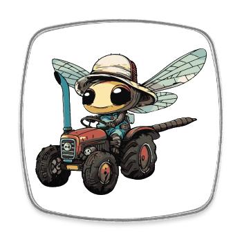 Libelle Traktor Farmer - Viereckiger Kühlschrankmagnet - Weiß - Vorne