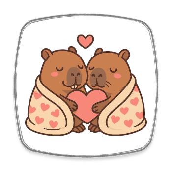 Capybara Couple – Snuggled up with heart motif - Square fridge magnet - white - Front