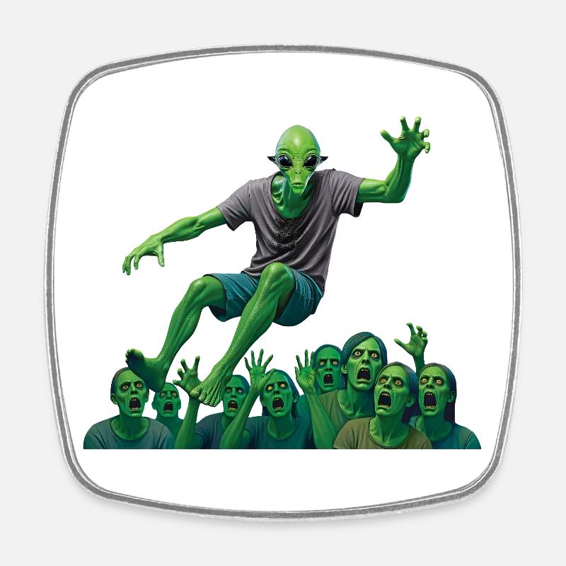 JUMPING ALIEN - geek & scifi - Square fridge magnet - white
