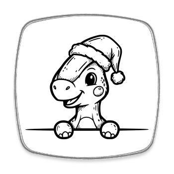 Cute dino with Santa hat – cartoon style - Square fridge magnet - white - Front