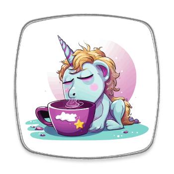 Schlummerndes Einhorn Kaffeezauber - Viereckiger Kühlschrankmagnet - Weiß - Vorne