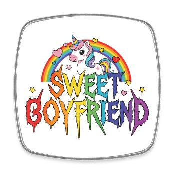Boyfriend Unicorn Valentines Couple - Square fridge magnet - white - Front