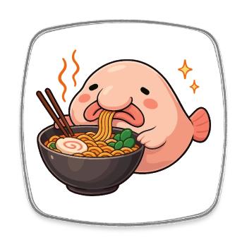 Blob fish with noodles Ramen kawaii Blob fish - Square fridge magnet - white - Front