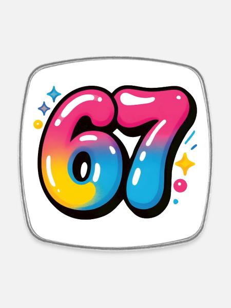 67 bunt sechs sieben bunte Luftballons - Viereckiger Kühlschrankmagnet - Weiß