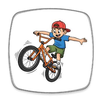 Cascade à vélo de dessins animés BMX Boy - Magnet carré - blanc - Devant