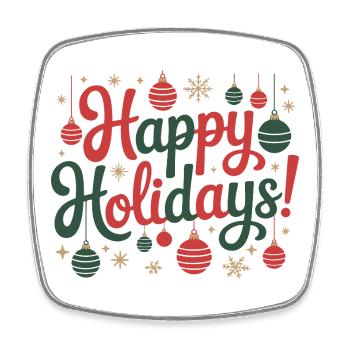 Happy Holidays Ornament-Skript - Viereckiger Kühlschrankmagnet - Weiß - Vorne