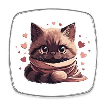 Cozy kitten wrapped in a scarf - Square fridge magnet - white - Front
