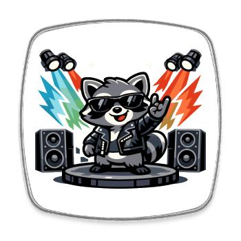 Retro Raccoon Rock – Music Gift - Square fridge magnet - white - Front