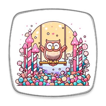 Zuckersüßer Eulen-Swing im Candyland - Viereckiger Kühlschrankmagnet - Weiß - Vorne