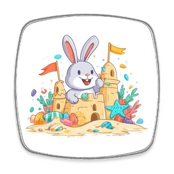 Summer bunny at the sandpit - Square fridge magnet - white - Front