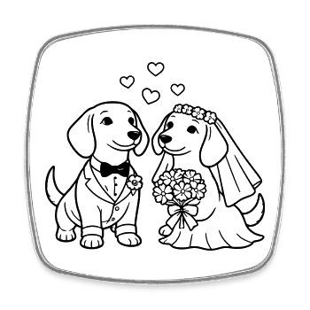 Mariage des teckels Dessin minimaliste au trait - Magnet carré - blanc - Devant