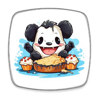 Panda de Kawaii avec festin de gâteau - Magnet carré - blanc - Devant