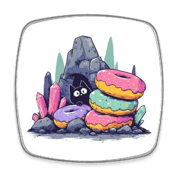 Trésor de chat dans la grotte de cristal Donut - Magnet carré - blanc - Devant