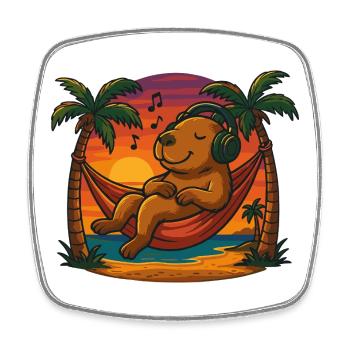 Relaxing Capybara Hammock Sunset Music Headphones - Square fridge magnet - white - Front