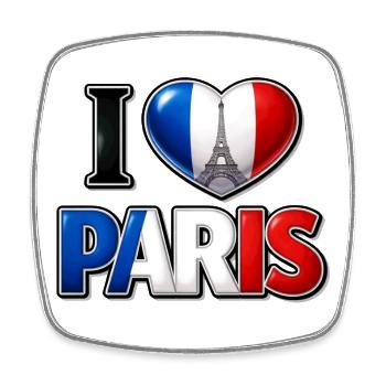 I Love Paris – Tricolor Heart and Eiffel Tower - Square fridge magnet - white - Front
