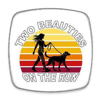 Two Beauties on the Run Dog Retro Design - Square fridge magnet - white - Front