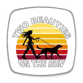 Two Beauties on the Run Dog Retro Design - Square fridge magnet - white - Front