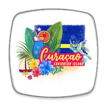 Souvenir caribéen vintage de Curaçao avec tortue - Magnet carré - blanc - Devant