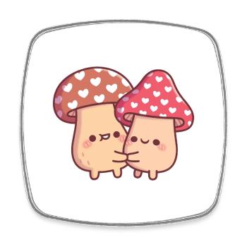Cute Hugging Mushroom Toadstool Couple - Square fridge magnet - white - Front
