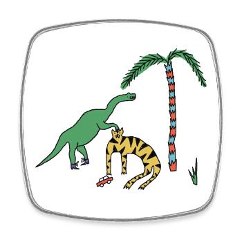 Tiger & Dino - Square fridge magnet - white - Front