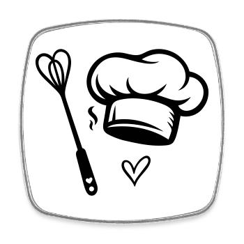 Kochmütze & Herz- Schneebesen - Kochen mit Liebe - Viereckiger Kühlschrankmagnet - Weiß - Vorne