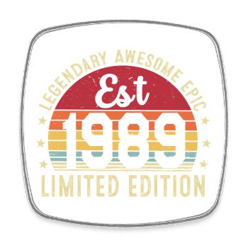 37th Anniversary 1989 Gift 37 Years, Vintage 1989 - Square fridge magnet - white - Front