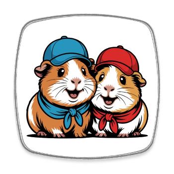 Cute Guinea Pig Friends – Funny Animal Motif - Square fridge magnet - white - Front