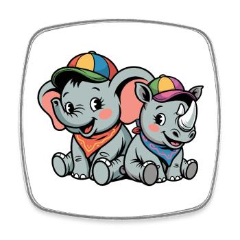 Éléphant mignon et rhinocéros – Amis animaux mignons - Magnet carré - blanc - Devant