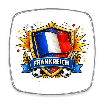 Drapeau français dans le bouclier de football - Magnet carré - blanc - Devant
