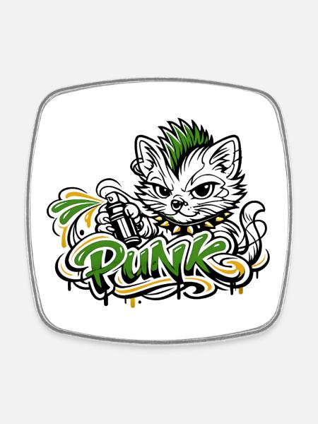 Punkkatz Graffiti Mohawk - Magnet carré - blanc