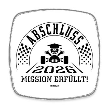 Abschluss 2026 – Mission Erfüllt! (Zieleinfahrt B) - Viereckiger Kühlschrankmagnet - Weiß - Vorne