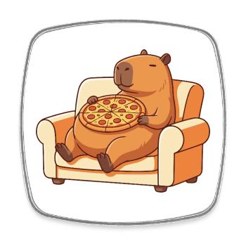 Pizza Capybara auf dem Sofa - Viereckiger Kühlschrankmagnet - Weiß - Vorne
