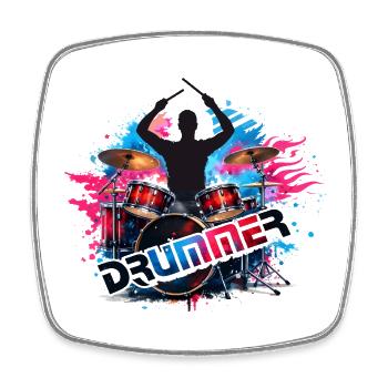 Drummer Power Splash Design  - Viereckiger Kühlschrankmagnet - Weiß - Vorne