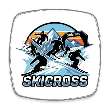 Action de course de skicross dans la neige - Magnet carré - blanc - Devant
