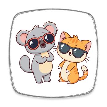 Freundschaft in der Sonne: Koala und Katze - Viereckiger Kühlschrankmagnet - Weiß - Vorne
