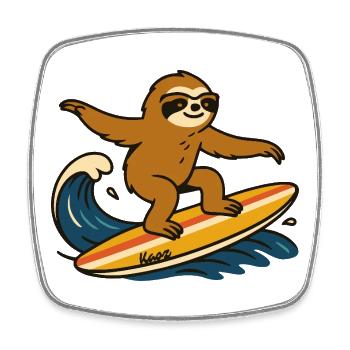 Surfing sloth on surfboard - Square fridge magnet - white - Front