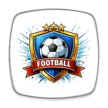 Blason de football avec ballon et bannière - Magnet carré - blanc - Devant