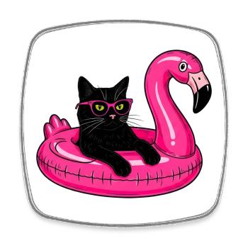 Fat Cat On A Flamingo Floatie - Viereckiger Kühlschrankmagnet - Weiß - Vorne