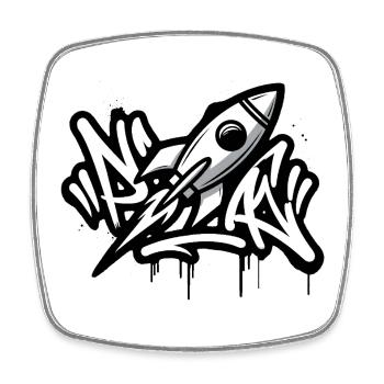 Graffiti-Rakete in Schwarzweiß - Viereckiger Kühlschrankmagnet - Weiß - Vorne