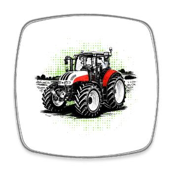 Ferme Steyr Tracteur Rouge – Motif à mi-teinte - Magnet carré - blanc - Devant