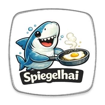 Spiegelhai Hai mit Spiegelei lustiger Wortwitz - Viereckiger Kühlschrankmagnet - Weiß - Vorne