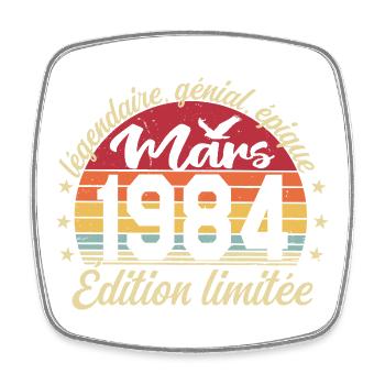 March 1984 42 Years Birthday Gift March 1984 - Square fridge magnet - white - Front