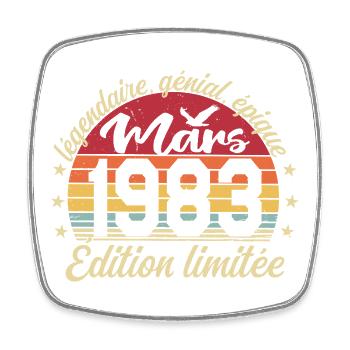 March 1983 43 Years Birthday Gift March 1983 - Square fridge magnet - white - Front