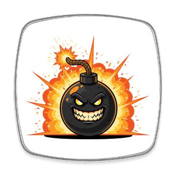Explosionsbombe Cartoon mit Grinsen - Viereckiger Kühlschrankmagnet - Weiß - Vorne
