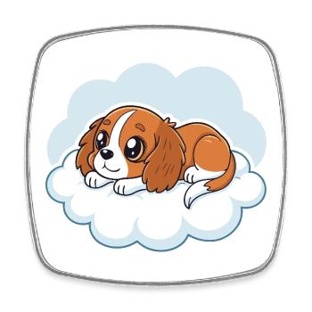 Chiot Cavalier King Charles rêveur sur un nuage - Magnet carré - blanc - Devant