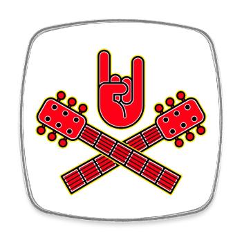 Gekreuzte Gitarren mit Rock Hand Emblem - Viereckiger Kühlschrankmagnet - Weiß - Vorne