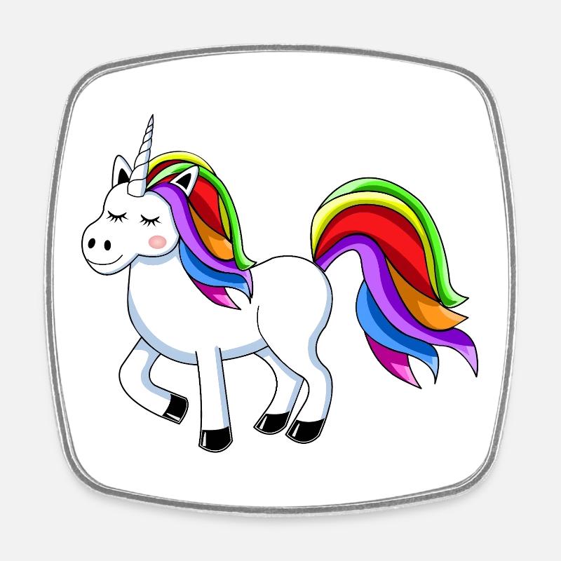 Dessin animé de licorne arc-en-ciel - Magnet carré - blanc