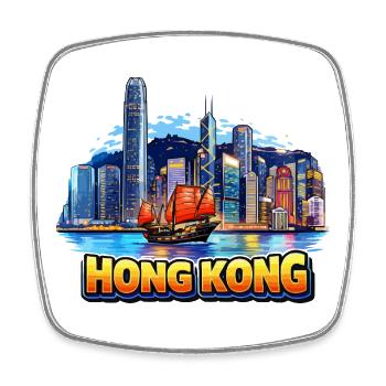 Hong Kong Skyline - Square fridge magnet - white - Front